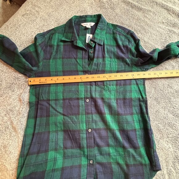 Old Navy Western Flannel Top Large Plaid Green Button Up Light Weight 18800 - Picture 4 of 11